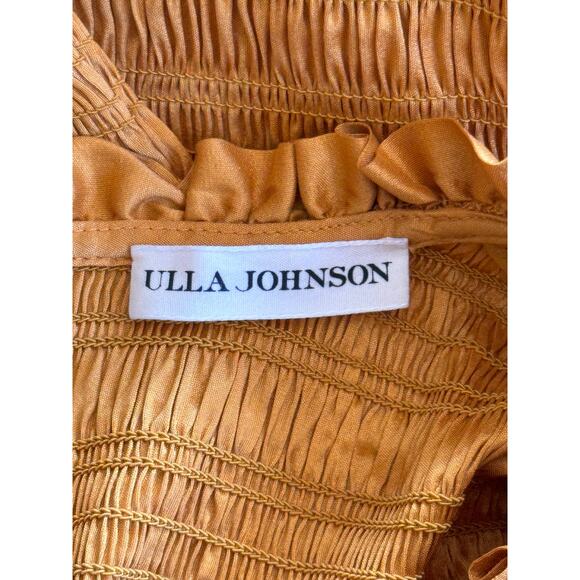 Ulla Johnson Aurele Dress‎ Mustard Shirred Taffeta Mini Dress US 6 / Medium - Picture 6 of 9